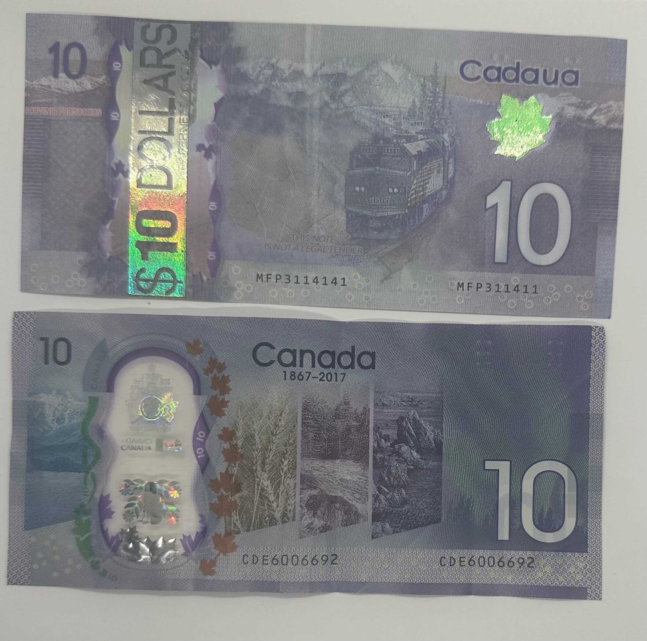 Canadian 10 dollar placeholder money | placeholder play money | placeholder slips  | Papernerdco