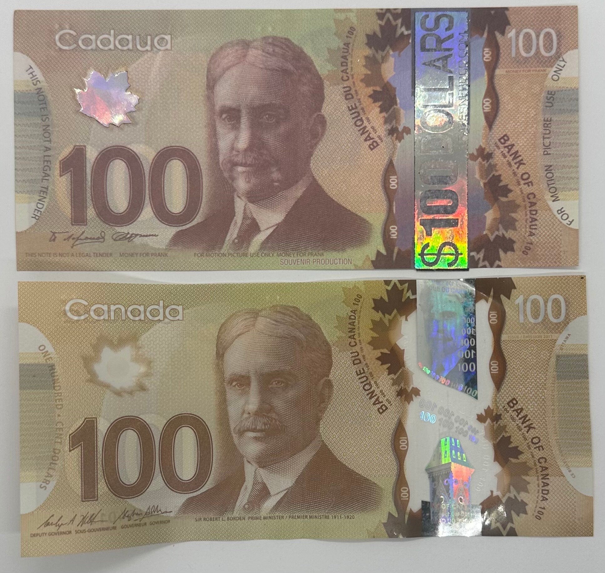 Canadian 100 dollar placeholder money | placeholder play money | placeholder slips  | Papernerdco